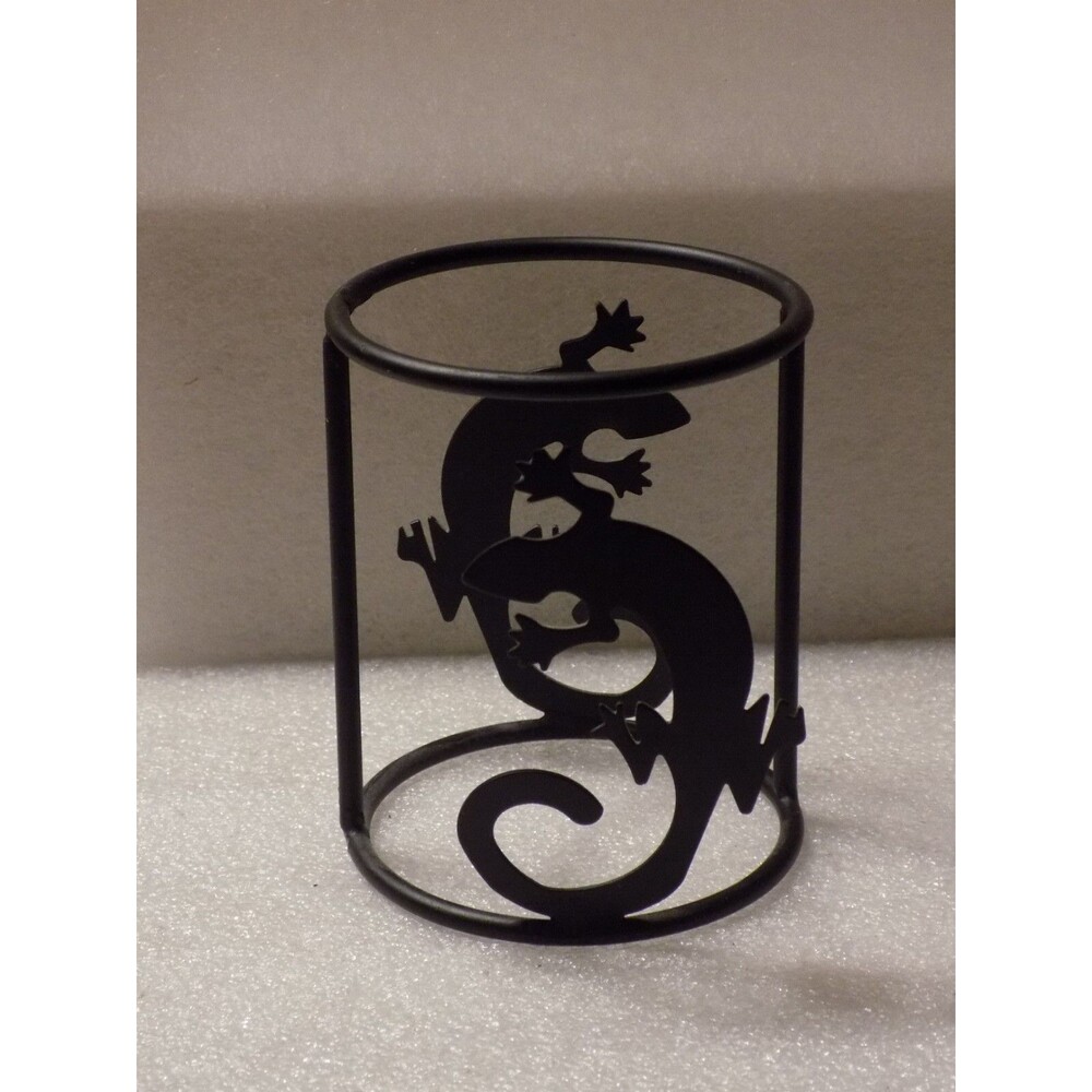 Native American Black Metal Gecko Lizard Candle Holder Decor